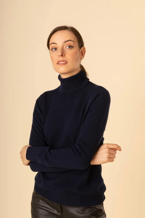 Women's Cashmere Classic Turtleneck Blue - Gobi Cashmere, XL, Navy, WK05-1479