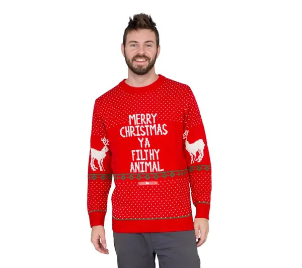 Ugly Christmas Sweater Merry Christmas Ya Filthy Animal - 3X, Red