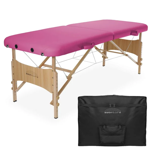 Saloniture Basic Portable Folding Massage Table, Pink