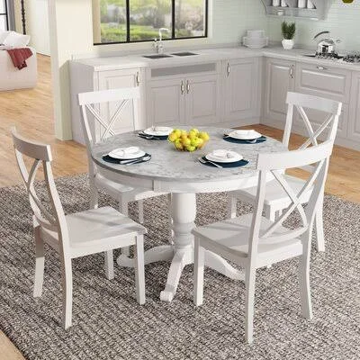 Oris Fur. 5 Pieces Dining Table and Chairs Set for 4 Persons, Kitchen Room Solid Wood Table with 4 Chairs Alcott Hill Table Base