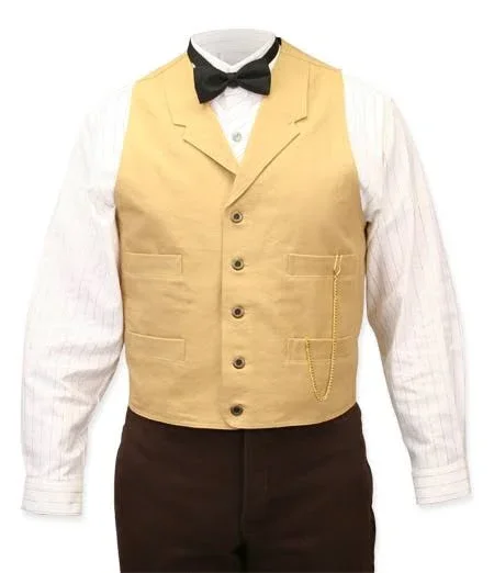 Classic Canvas Work Vest - Wheat Steampunk Mens Tan Cotton Notch Collar Work Vest (Big & Tall Size Xlt), Gothic, Pirate