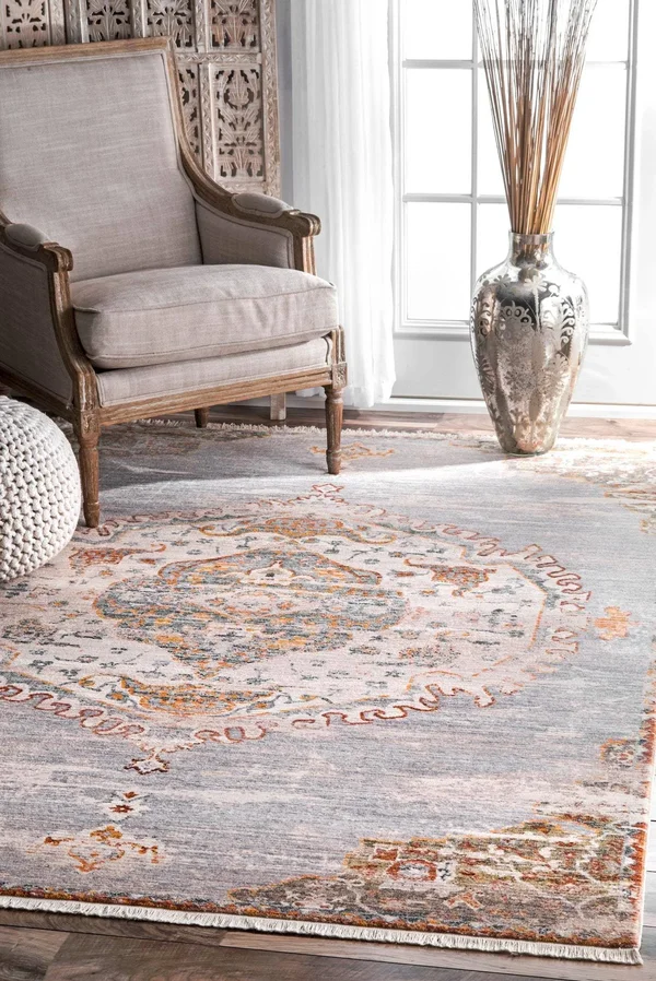 Nuloom Shaunda Medallion Fringe Area Rug - Gray