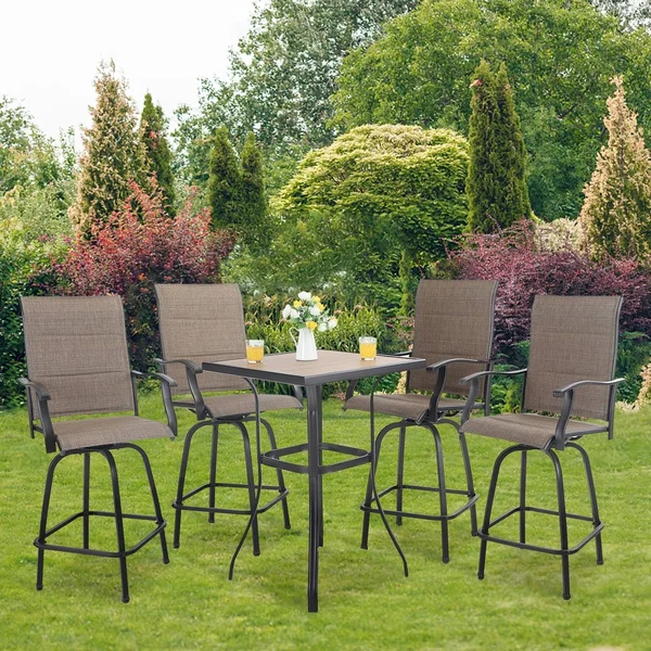 Phi Villa 5-Piece All-Weather Swivel Outdoor Dining (Padded) Sets with Bar Table - Brown