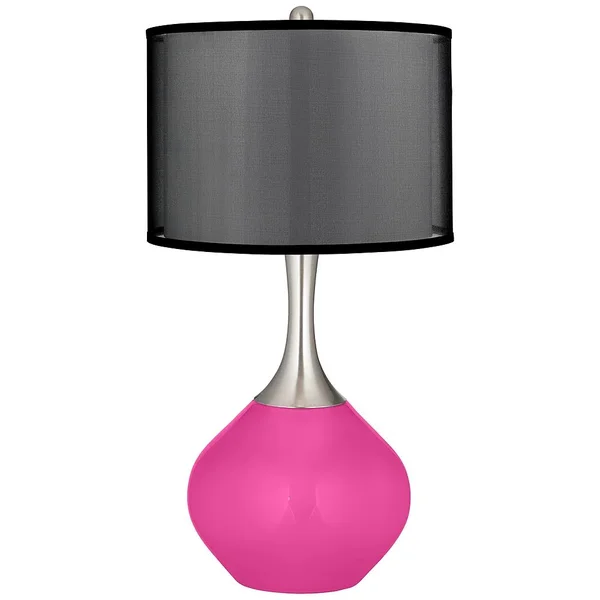 Color + Plus Fuchsia Spencer Table Lamp with Organza Black Shade, Pink