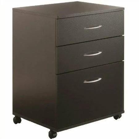 Pemberly Row Mobile 3 Drawer Vertical Mobile Wood Filing Cabinet in Black