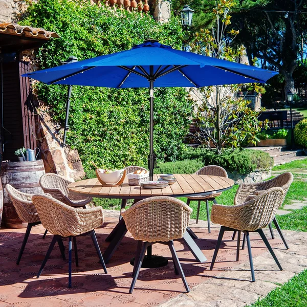 Sun Ray - 9' Round 8Rib Solar Lighted Umbrella - Grey
