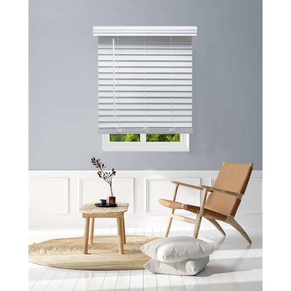 Linen Avenue Custom Cordless Faux Wood Blind White - 60 W x 60 H Outside Mount