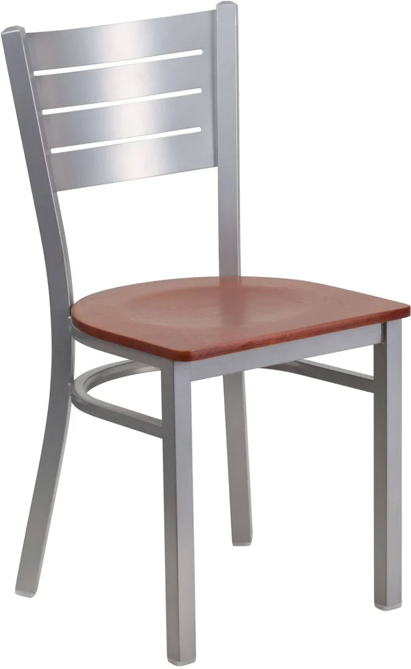 Flash Furniture Hercules Series Slat Back Metal Restaurant Chair, Cherry/Silver