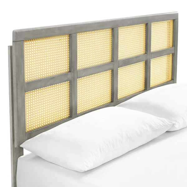 Modway Sidney Cane and Wood Queen Platform Bed with Splayed Legs MOD-6370 - Gray