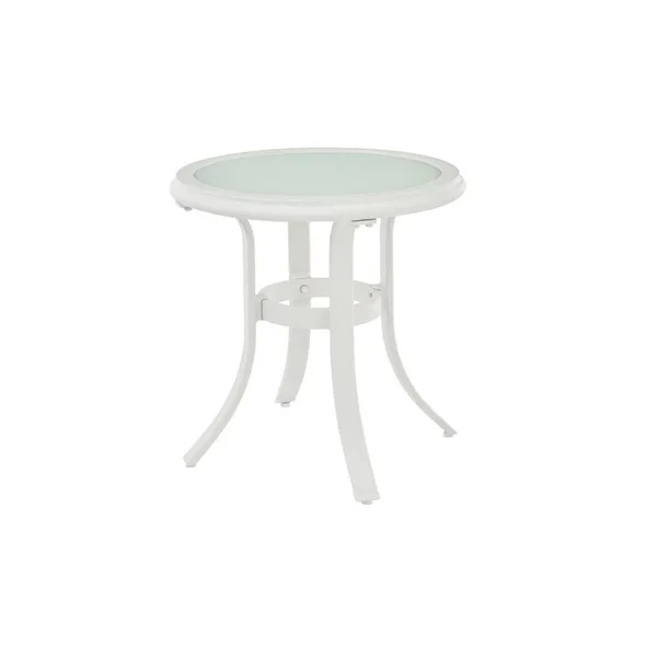 Hampton Bay Riverbrook Shell White Round Glass Top Aluminum Outdoor Patio Side Table