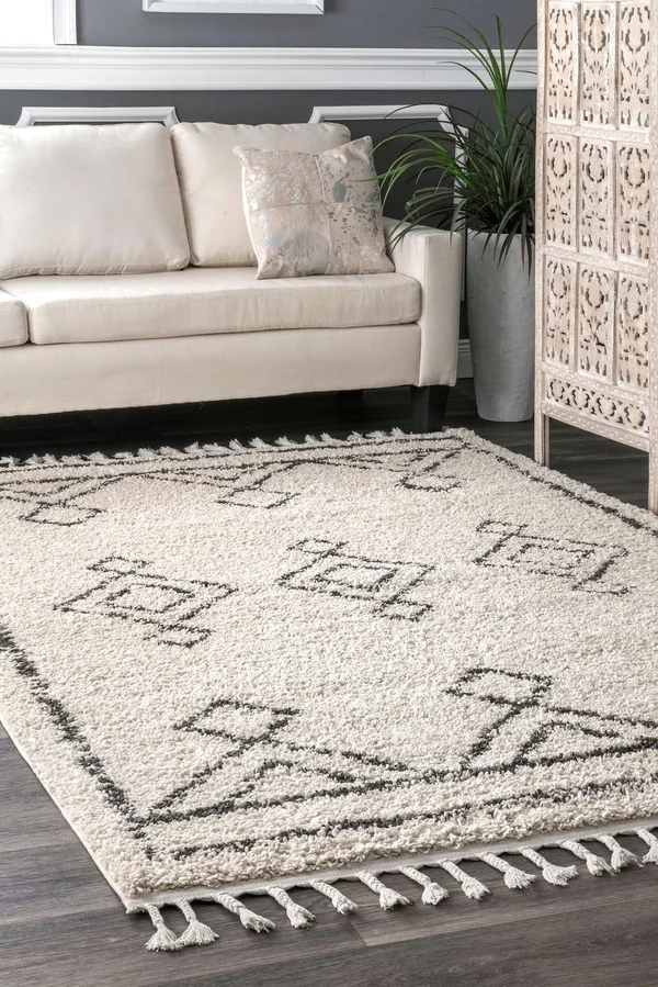 nuLOOM Mackie Moroccan Diamond Tassel Shag Runner Rug - 2& 8x22 x 8&, Off White