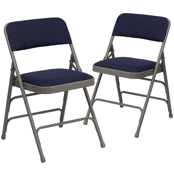 Flash Furniture 2 Pack Hercules Series Curved Triple Braced & Double Hinged Navy Fabric Metal Folding Chair