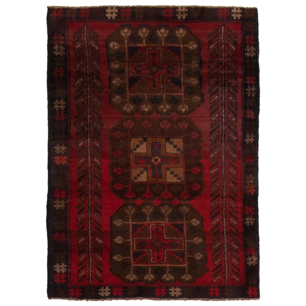 ECARPETGALLERY Hand-Knotted Baluch Dark Red Wool Rug - 2'11 x 4'5