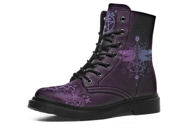 Purple Dragonfly Boots, Non-Leather Hippie Boots, YesWeVibe Men's Boots, Black Sole, US 14, EU49