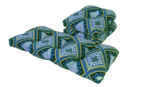 Outdoor Spanish Tile Blue and Green 3 Piece Cushion Set