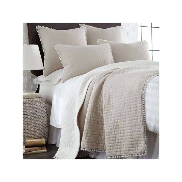 Levtex Home Taupe Pom-Pom Cotton Reversible Quilt King