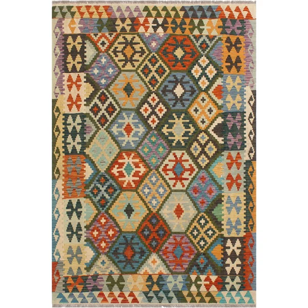 Geometric Kilim Elba Blue Rust Hand Woven Area Rugs