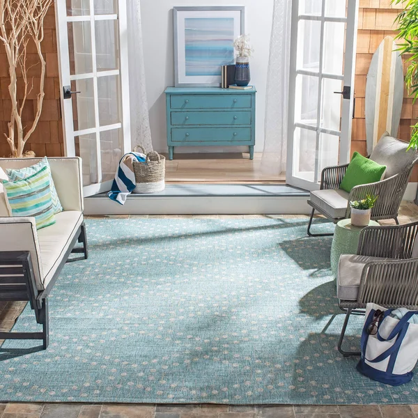 Safavieh Courtyard Perihan Indoor/ Outdoor Rug - 6&7x22 x 6&7x22 Square - Aqua/Grey