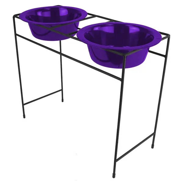 Platinum Pets Double Diner Feeder with Stainless Steel Dog Bowls - 10 cup/80 oz, Electric Purple