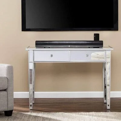 Mirrored 2 Drawer Media Console Table Everly Quinn