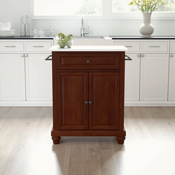 Crosley Cambridge Portable Kitchen Island Cart Mahogany White Granite Top