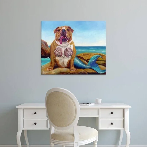 Easy Art Prints Lucia Heffernan&s &Mermaid Dog& Premium Canvas Art - 30 x 36 - Modern Black Frame
