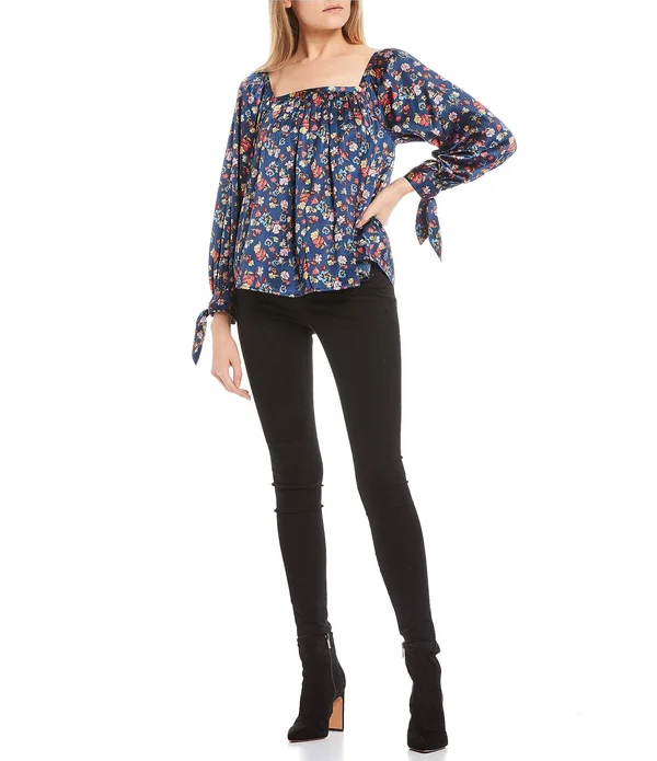 Jessica Simpson Sea Wild Trey Square Neck Tie Sleeve Woven Top