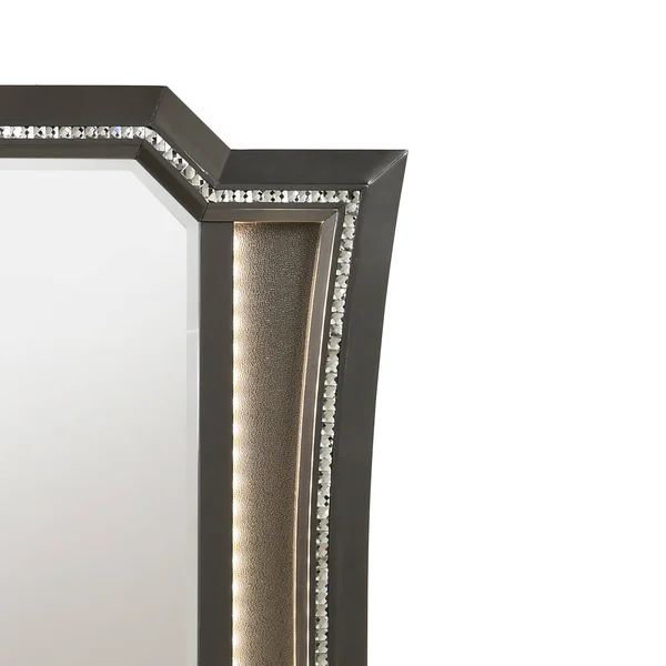 Contemporary Style Wooden Decorative Mirror with LED Lights - Gray