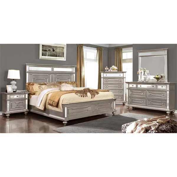 Furniture of America Farrah 2 Drawer Mirrored Nightstand in Silver