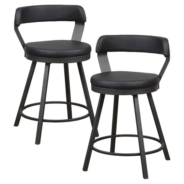 Pemberly Row Metal Swivel Counter Height Stool in Silver/Black (Set of 2)
