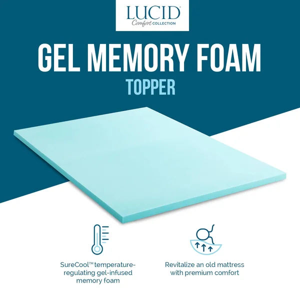 Lucid Comfort Collection 4 inch Gel and Aloe Memory Foam Topper - California King- with Cover