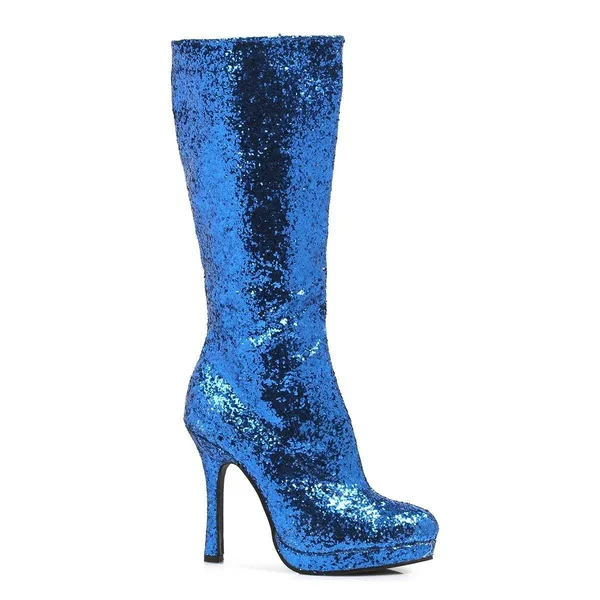 Ellie Shoes 421-ZARA - 4x22 Knee High Glitter Boots - Silver 12
