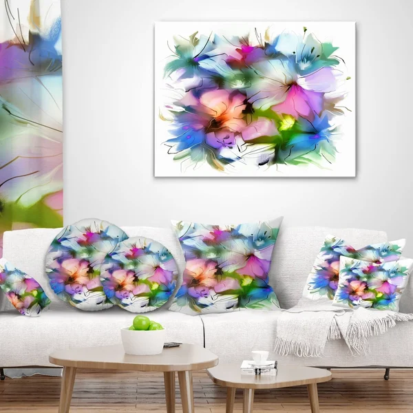 Designart &Watercolor Floral Bouquet& Extra Large Floral Wall Art - Blue - 40 in. Wide x 30 in. High - 1 Panel
