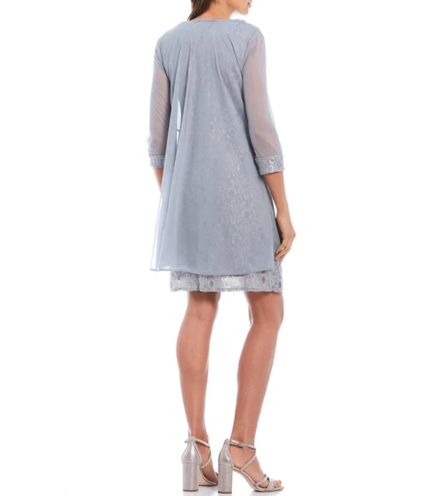 R & M Richards Embellished Lace Sheath Dress & Jacket - Navy