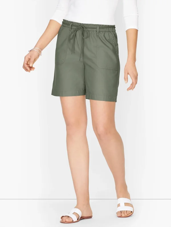 Petite - Summer Twill Pull-On Shorts - 6x22 - Summer Sage - Xxs Talbots