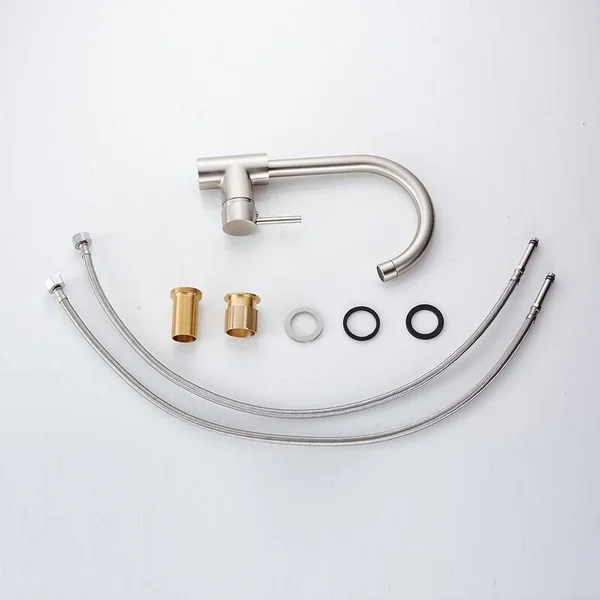 Modern Single Handle Kitchen Sink Faucet - 1 Hole Mounted - Silver