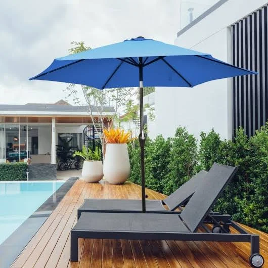 Goplus 9ft Outdoor Market Patio Table Umbrella Push Button Tilt Crank Lift Blue