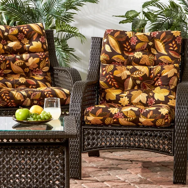 Greendale Home Fashions Outdoor High Back Chair Cushion (Set of 2) - Timberland Floral, 44 x 22 x 5 In