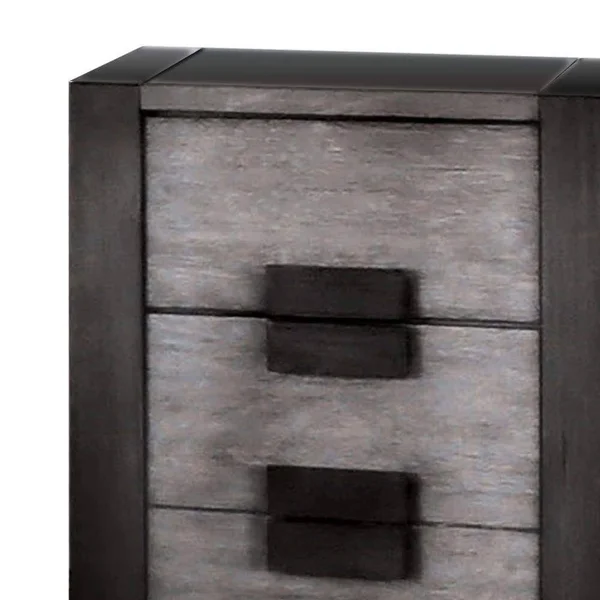 Benzara BM203140 Transitional Wooden Nightstand with 3 Drawers Storage Gray and Black