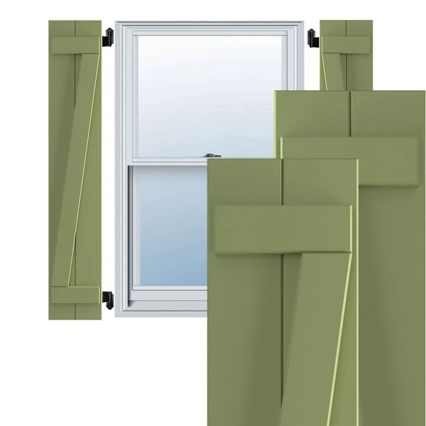 Ekena Millwork TFP102BBF11X025MG 10 3/4x22W x 25x22H True Fit PVC Two Board Joined Board-n-Batten Shutters w/Z-Bar, Moss Green (