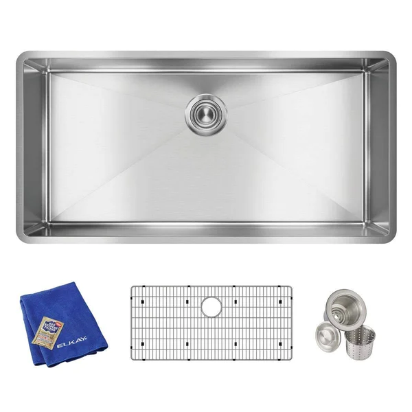 Elkay ECTRU35179TC Crosstown Undermount 36-1/2 in. x 18-1/2 in. x 9 in. Single Bowl Stainless Steel Sink Kit