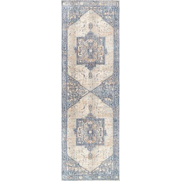 nuLOOM Rugs Ehtel Medallion Fringe Light Blue 2& 6x22 x 8& Runner Rug