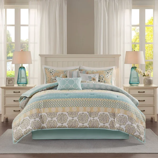 Madison Park Willa 7 Piece Cotton Printed Comforter Set Green, King