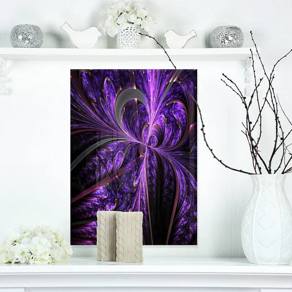 Design Art Embossed Dark Purple Floral Shapes - Large Floral Glossy Metal Wall Art, Size: 12