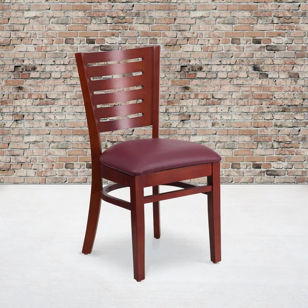 Darby Series Slat Back Mahogany Wood Restaurant Chair - Burgundy Vinyl Seat - Flash Furniture