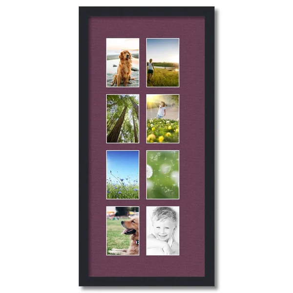 Collage Picture Frame - Satin Black Frame with 8 openings for 4x6 Photos with Red Ruby Mat. D3926FW1540, ArtToFrames