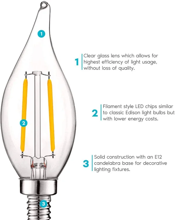 Luxrite E12 Vintage Candelabra Dimmable LED Light Bulbs 4W (40w Equivalent) 2700K Warm White - 400 Lumens, 12 Pack