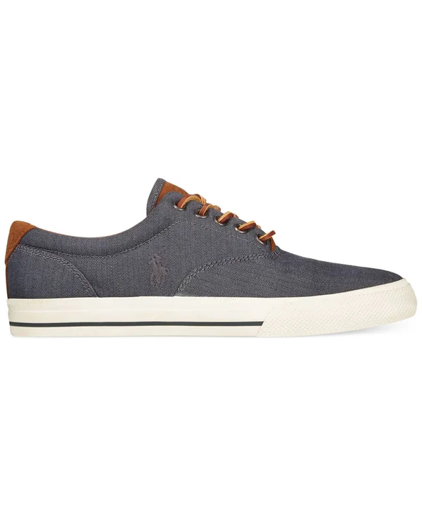 Polo Ralph Lauren Vaughn Chambray Herringbone Sneakers Men's Shoes 2033733 - 9.5 - Dark Khaki