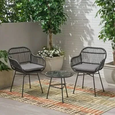 Bushnell 3 Piece Seating Group with Cushions Bay Isle Home Frame Finish: Gray - Cushion Color: Dark Gray