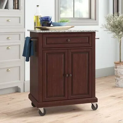 Three Posts Hedon Portable Kitchen Cart with Granite Top Base Finish: Vintage Mahogany